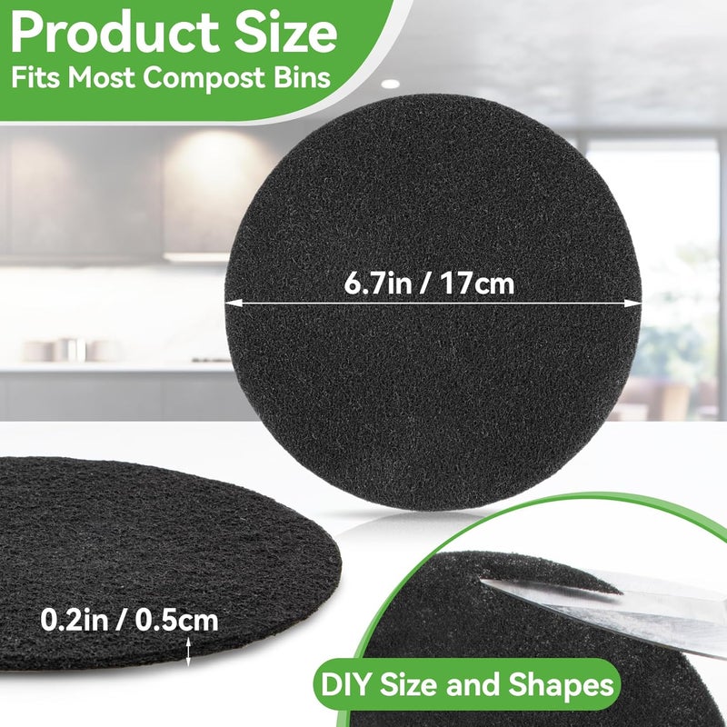 Rainflow 10PCS Compost Bin Charcoal Filters- 6.7inch Activated Carbon Filters，Round Charcoal Replacements for Kitchen Compost Bin Pail Replacement,Countertop Home Bucket Refill - Image 2